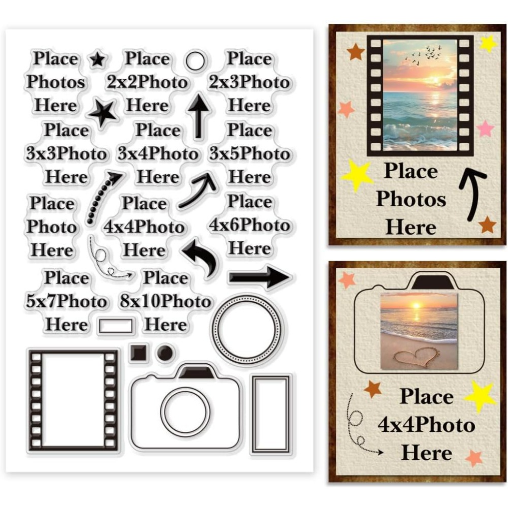Photography Image - ここに写真を置きます クリアスタンプ 矢印 シリコーンカメラ ラバー画像フレーム 透明な画像サイズシール