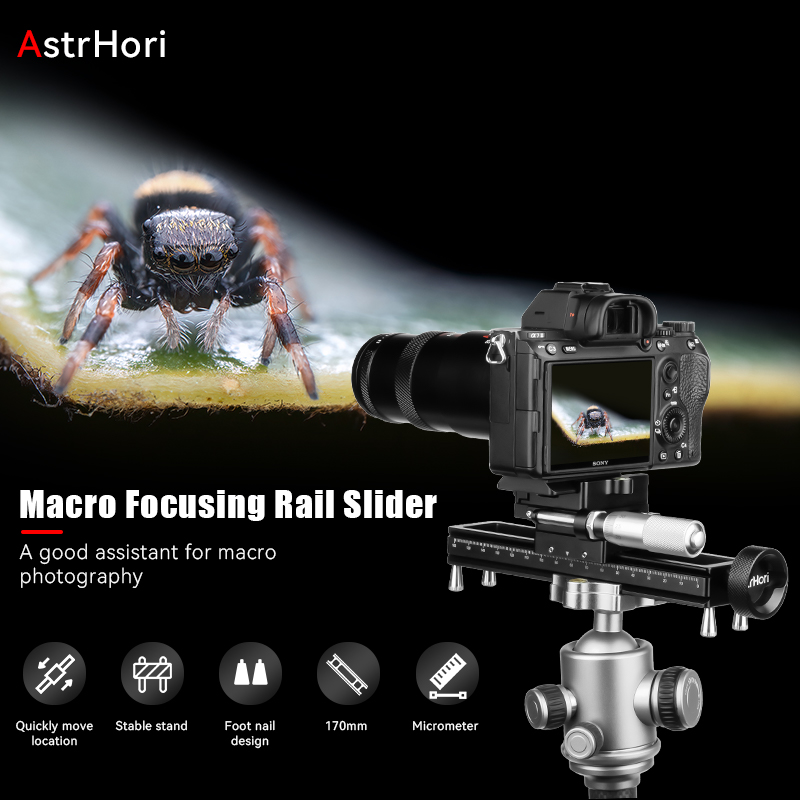 Camera Slider Rail - Astra-フォーカス付きマクロフォーカスレールスライダー,カメラトラックdoly,ポータブルアルミニウム合金,クイックリリース,スタビライザーシステム,170mm