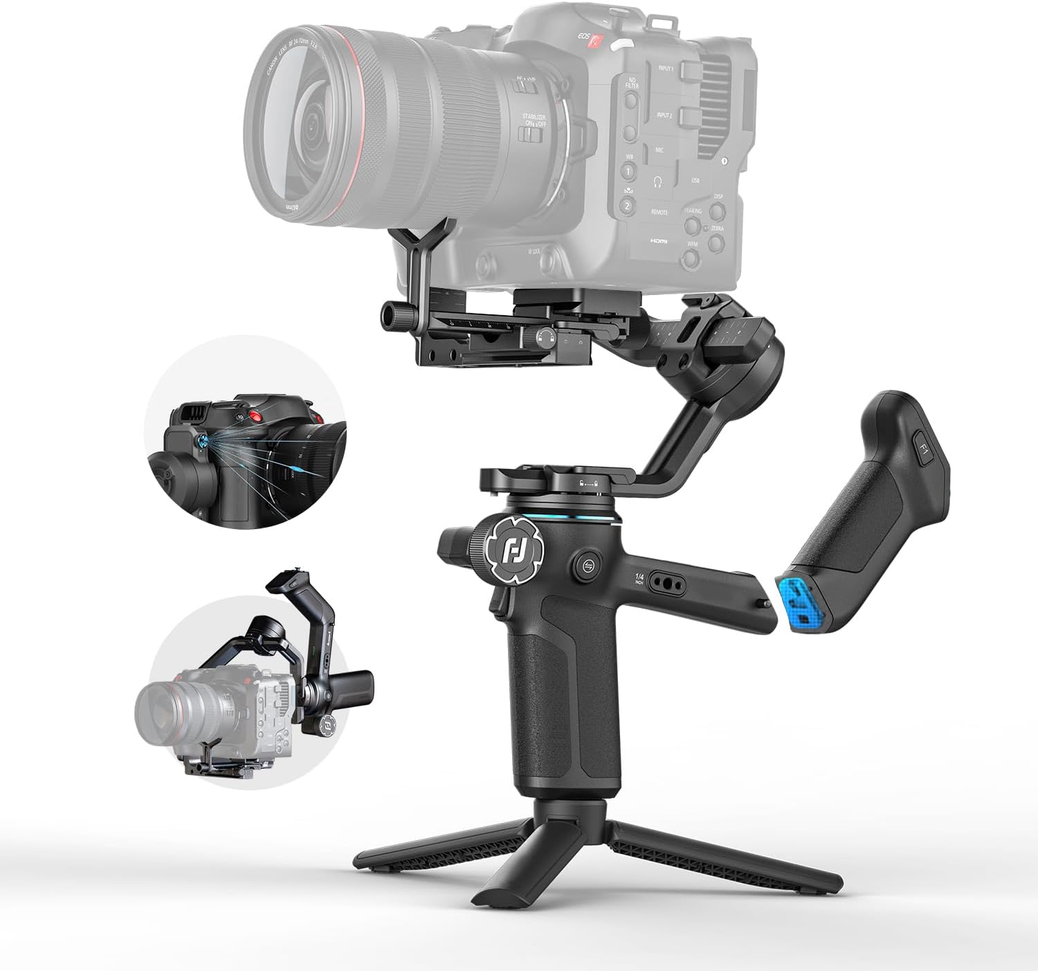 Handheld Stabilizer Gimbal - AI自動追跡機能付き3軸ハンドヘルドジンバルスタビライザー、ソニー・キヤノンDSLRカメラ対応、耐荷重3.5kg/7.72ポンド、ソロ撮影用の取り外し可能なワイヤレスリモコンハンドル