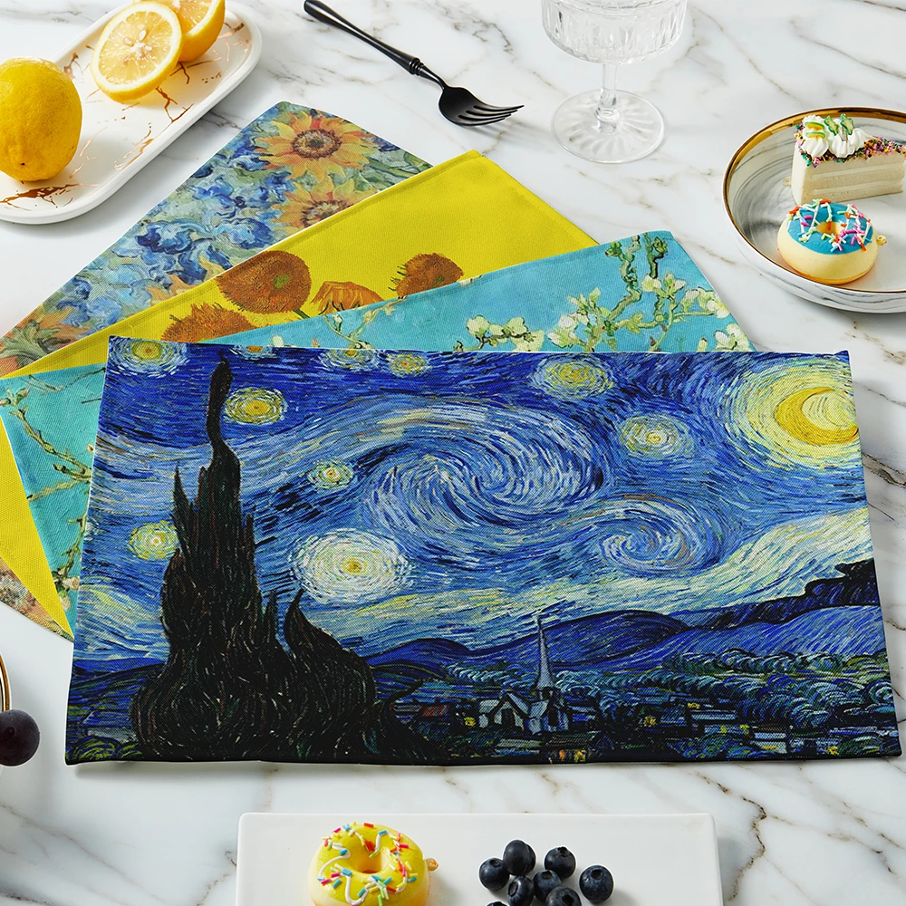 新しいゴッホ油絵テーブルマットヴィンテージアートテーブルクロ - Photography Desk のレビューと価格