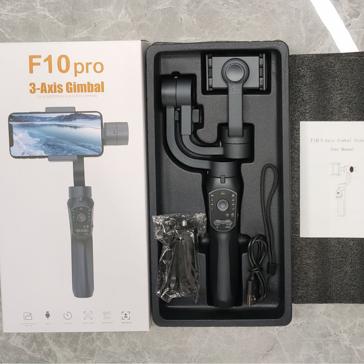 F10 PRO ハンドヘルドモバイルフォン 3軸ジンバルスタ - Handheld Stabilizer Gimbal のレビューと価格