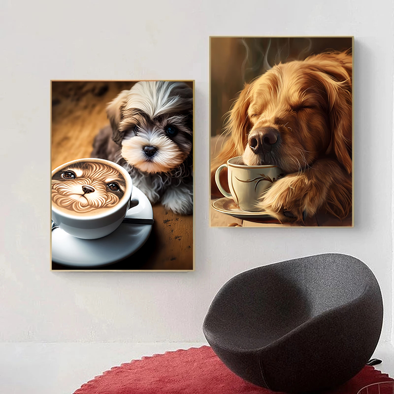 愛らしくて興味深いペット犬怠惰な眠いコーヒーアート写真ポスタ - Photography Interest のレビューと価格