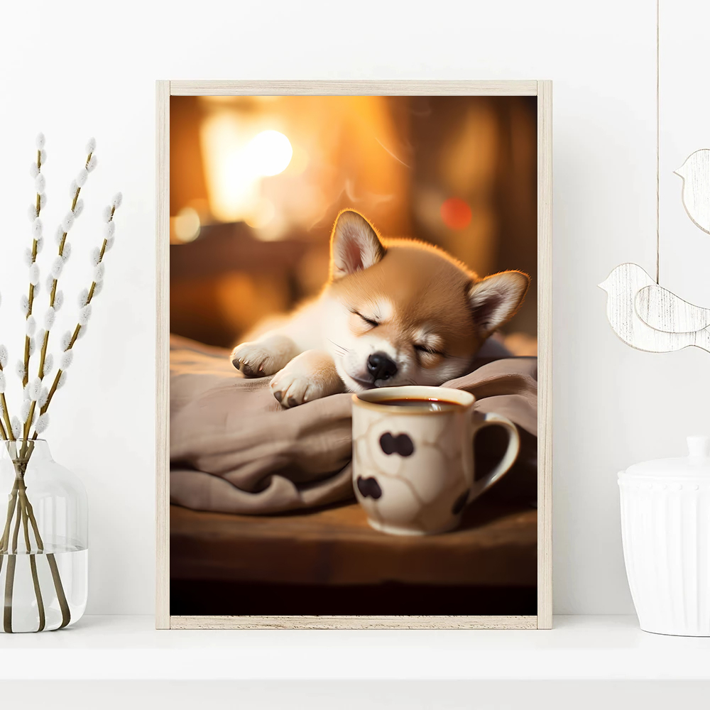 愛らしくて興味深いペット犬怠惰な眠いコーヒーアート写真ポスタ - Photography Interest のレビューと価格