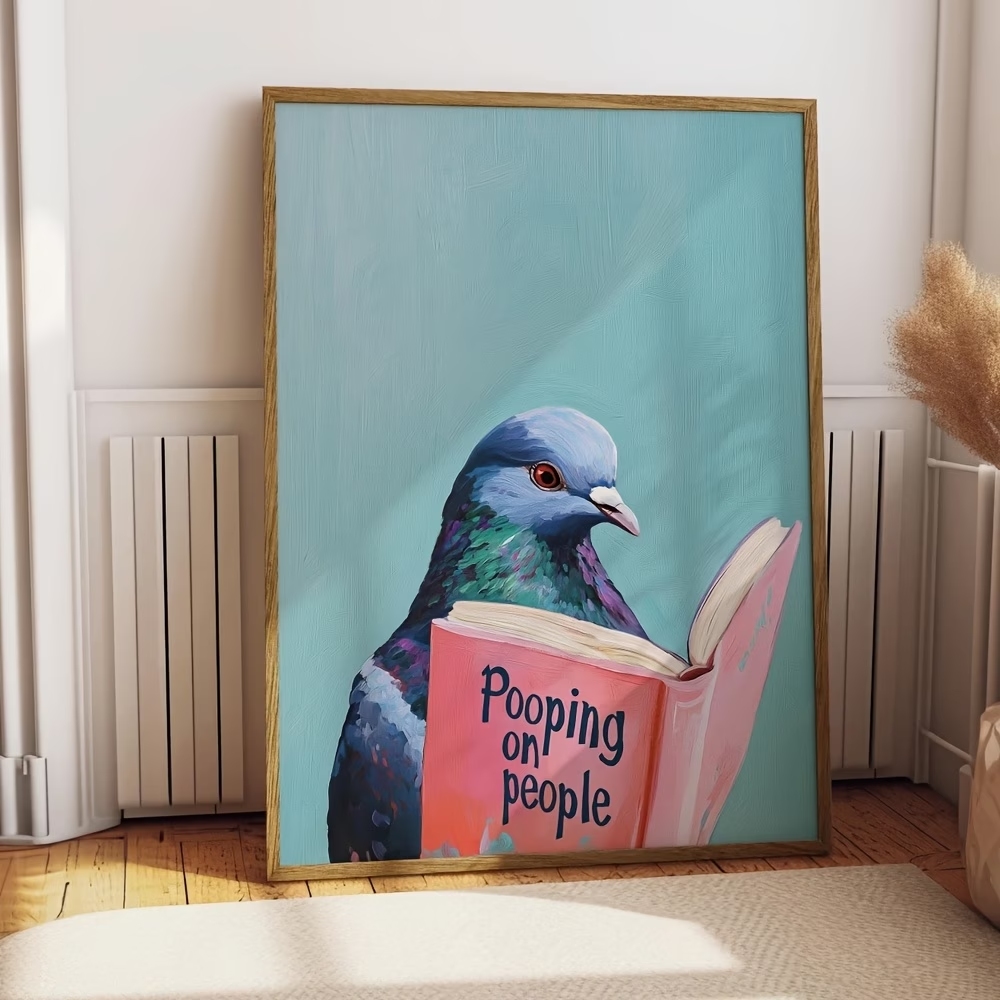 現代の鳩が人々の本の上にうんちをする絵画ウォールアートプリン - Photography Image のレビューと価格