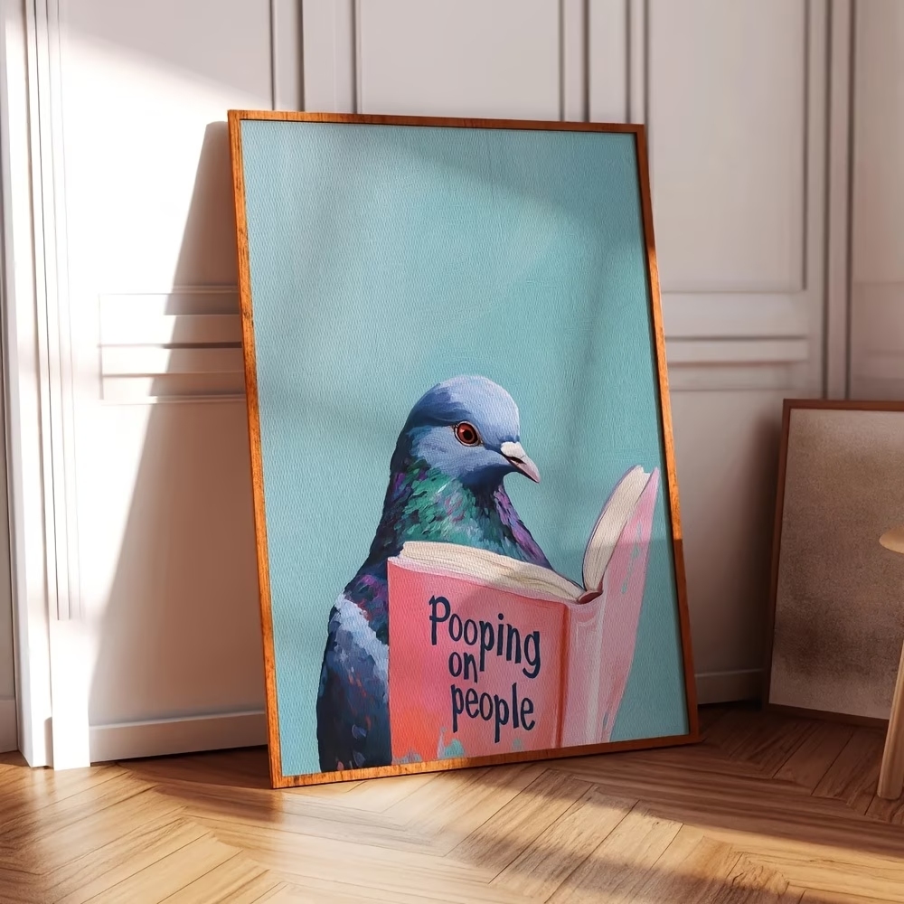 現代の鳩が人々の本の上にうんちをする絵画ウォールアートプリン - Photography Image のレビューと価格