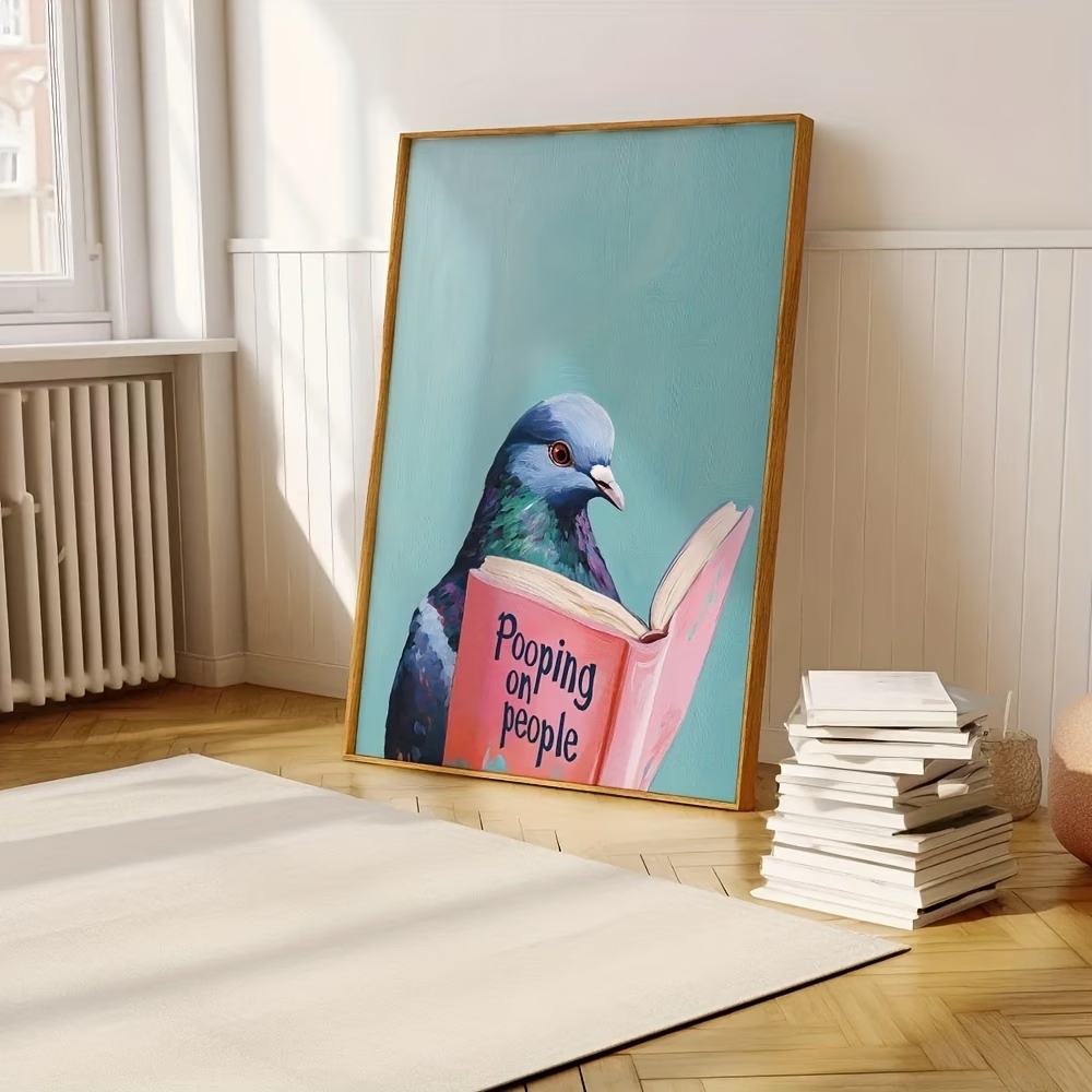 現代の鳩が人々の本の上にうんちをする絵画ウォールアートプリン - Photography Image のレビューと価格