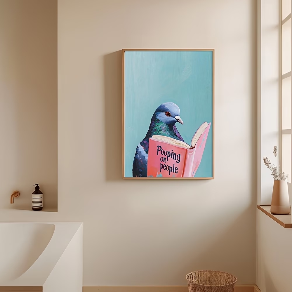 現代の鳩が人々の本の上にうんちをする絵画ウォールアートプリン - Photography Image のレビューと価格